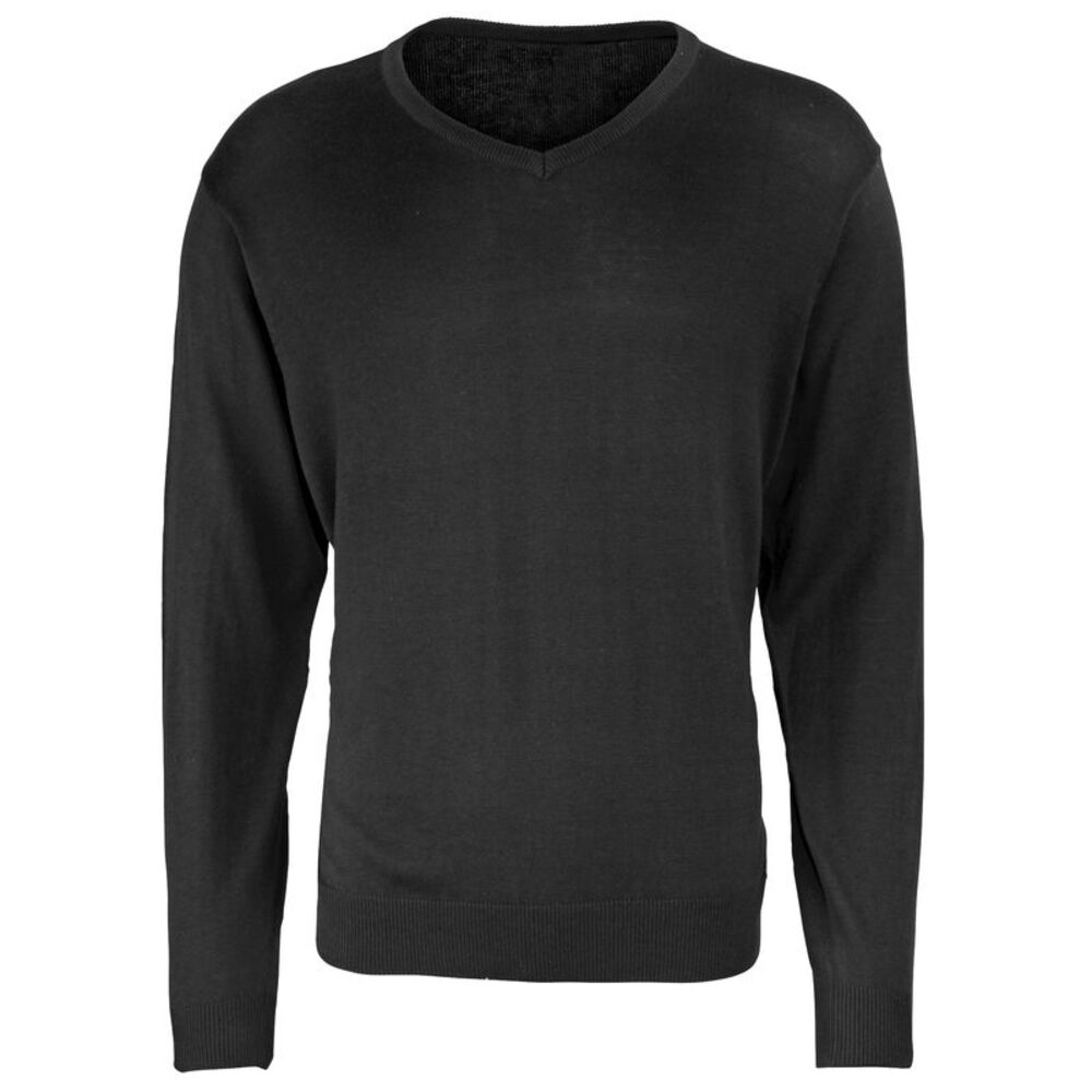 Premier Mens V-Neck Knitted Sweater Sweatshirt Workwear Sizes XS-4XL / Black